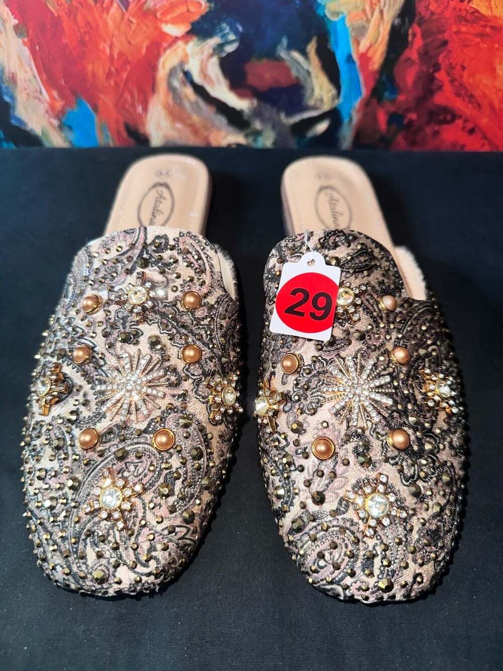 No.29 Atalina Rhinestone Studded Paisley Embellished Flat Mules